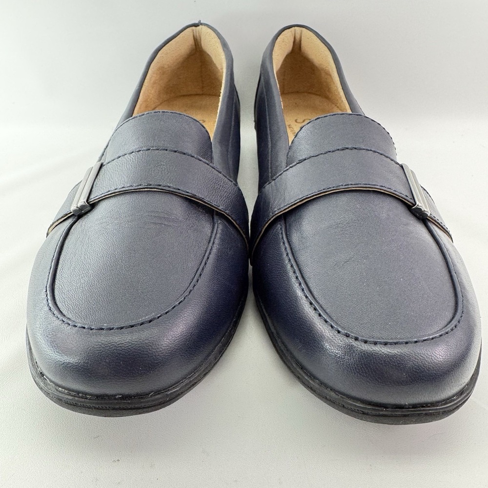 SOUL Naturalizer Navy Leather Loafers Womens 8W Wide Comfort Slip On Shoes - Picture 5 of 12